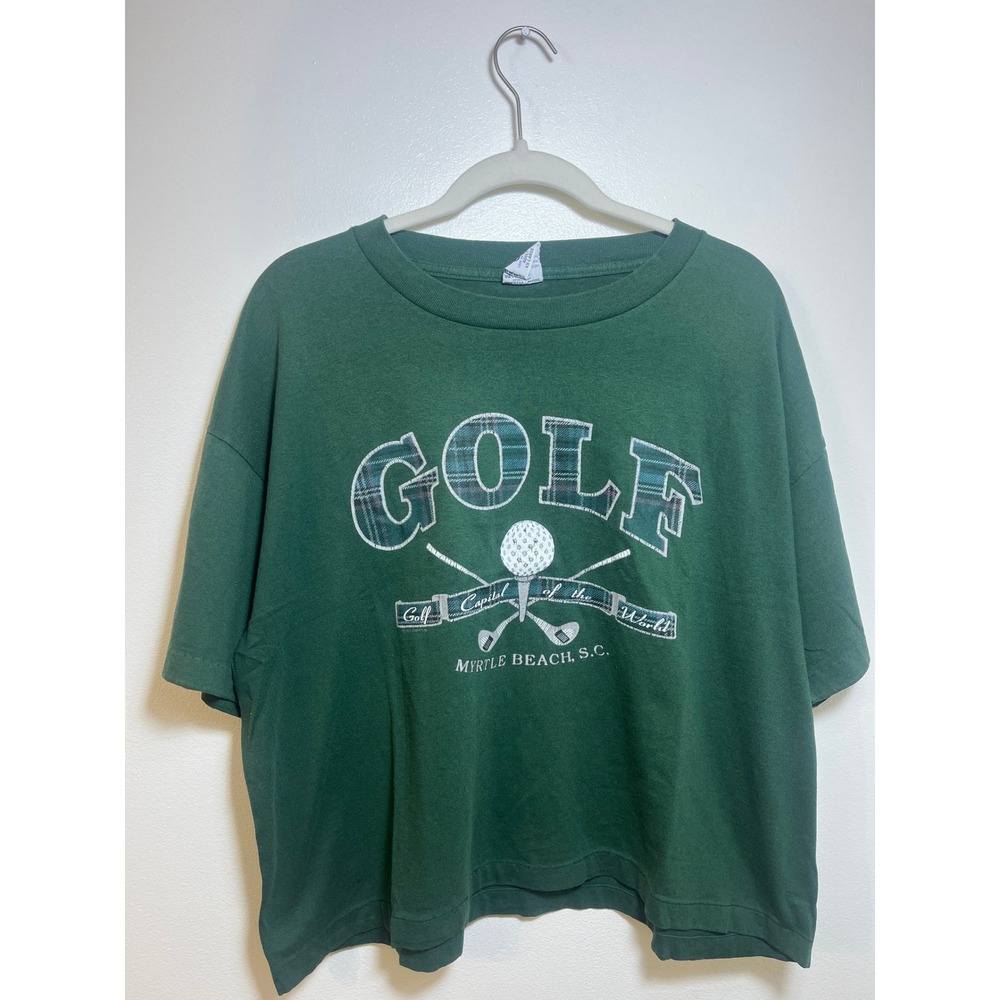 Vintage Cal Cru Golf Myrtle Beach SC T-Shirt Green Made in USA 90s Graphic